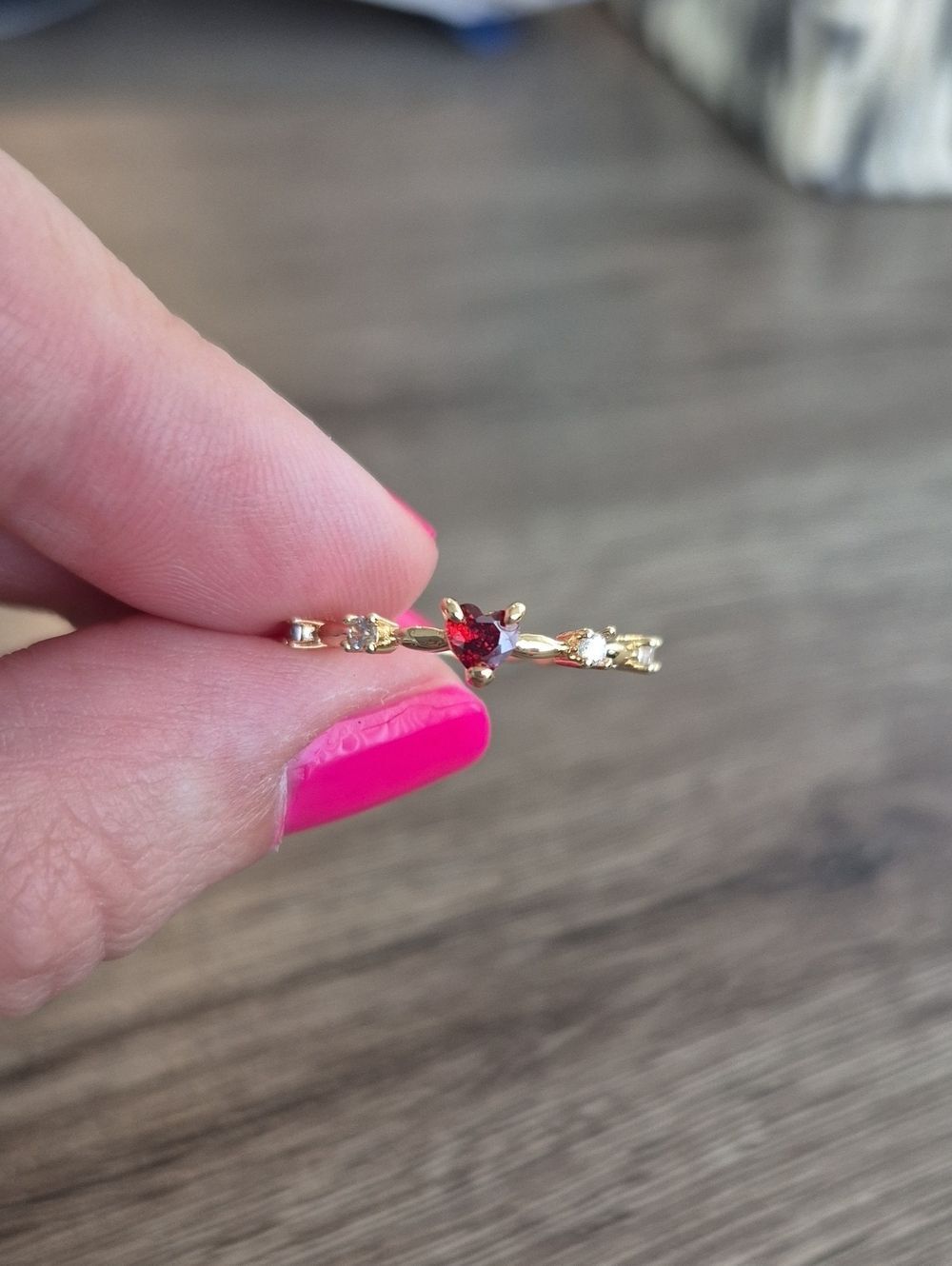 RYYM Gold Ring with Heart-Shaped Red Stone